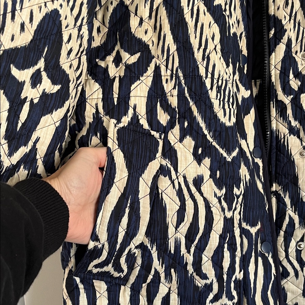 Bagatelle Navy Ivory Ikat Print Quilted Cotton Utility Jacket Coat Size L - Picture 6 of 11